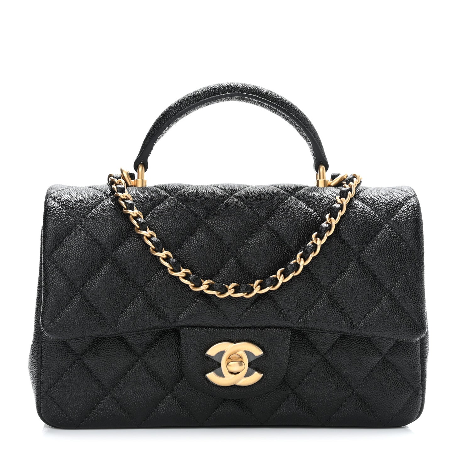 Caviar Quilted Mini Top Handle Rectangular Flap Black