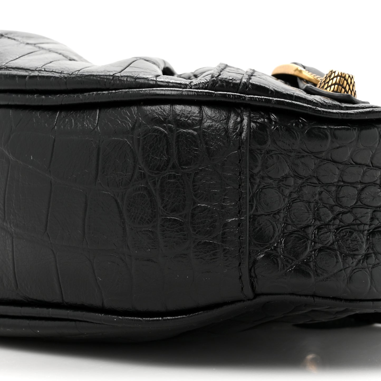 Extra Supple Calfskin Crocodile Embossed Le Cagole Shoulder Bag XS Black