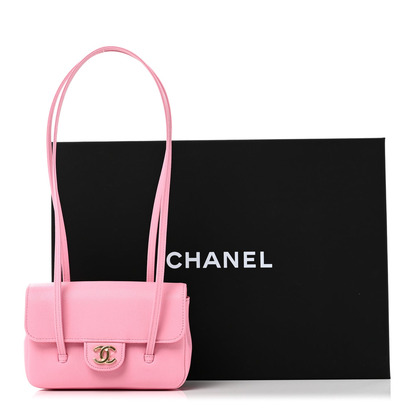 Shiny Caviar Mini Preppy Coco Shoulder Bag Pink