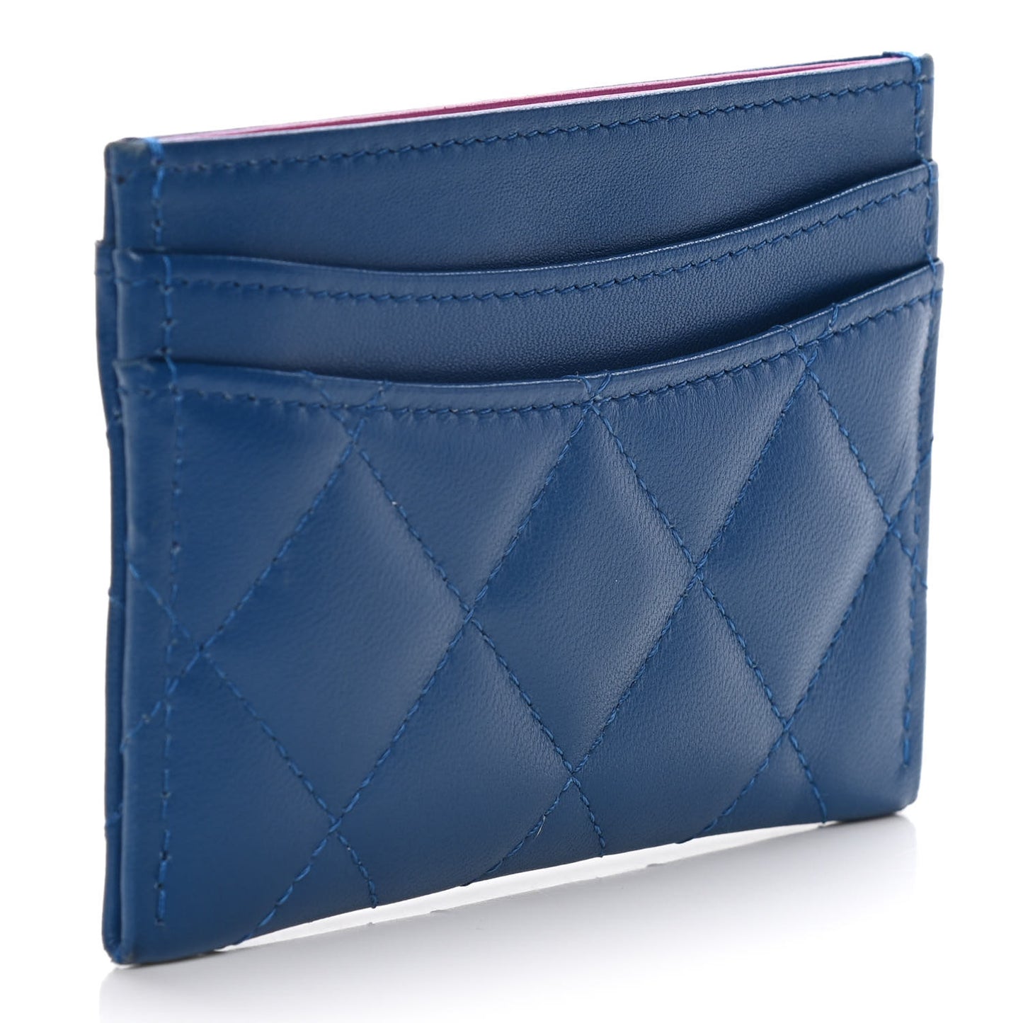 Lambskin Quilted Card Holder Blue Pink