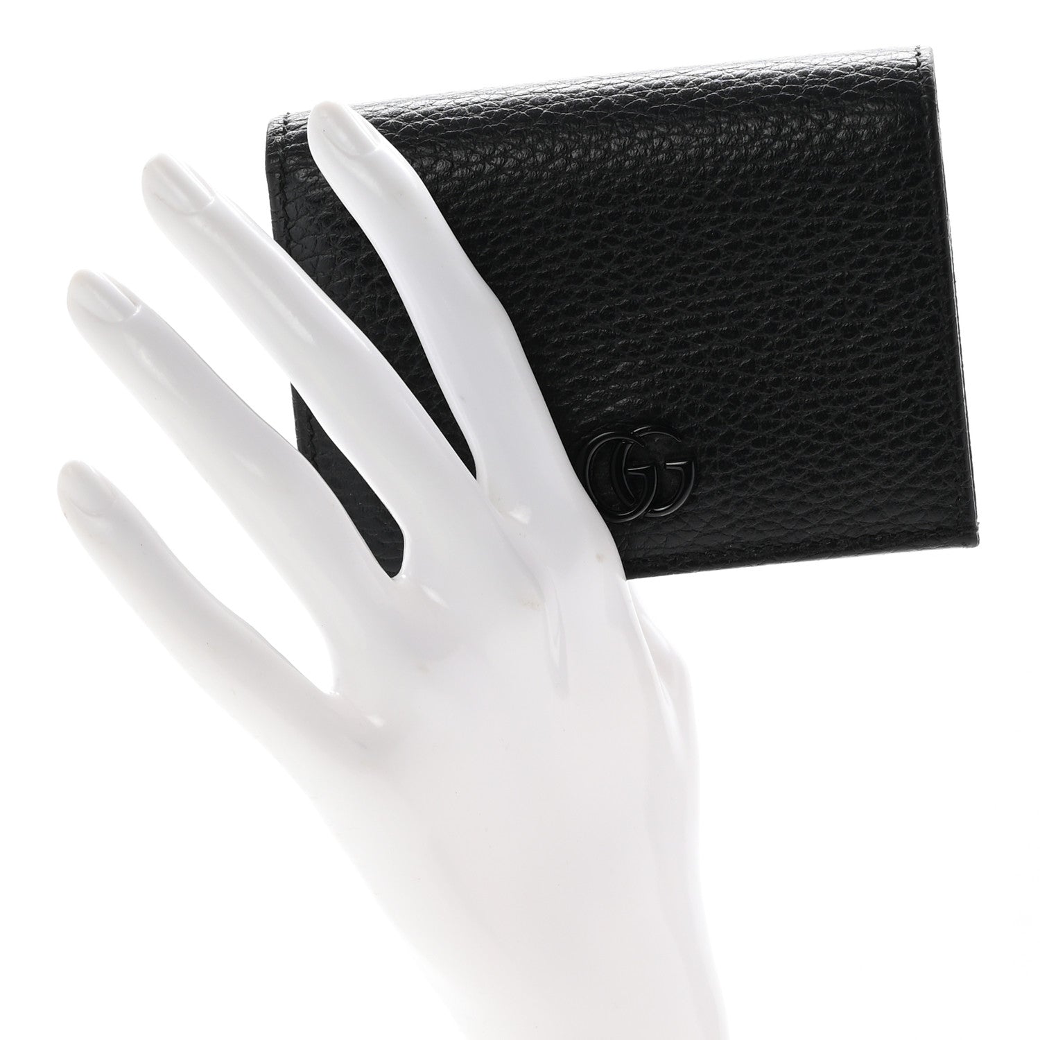 Gucci Dollar Calfskin Enamel Monochrome GG Marmont Card Case Black 2 of 9