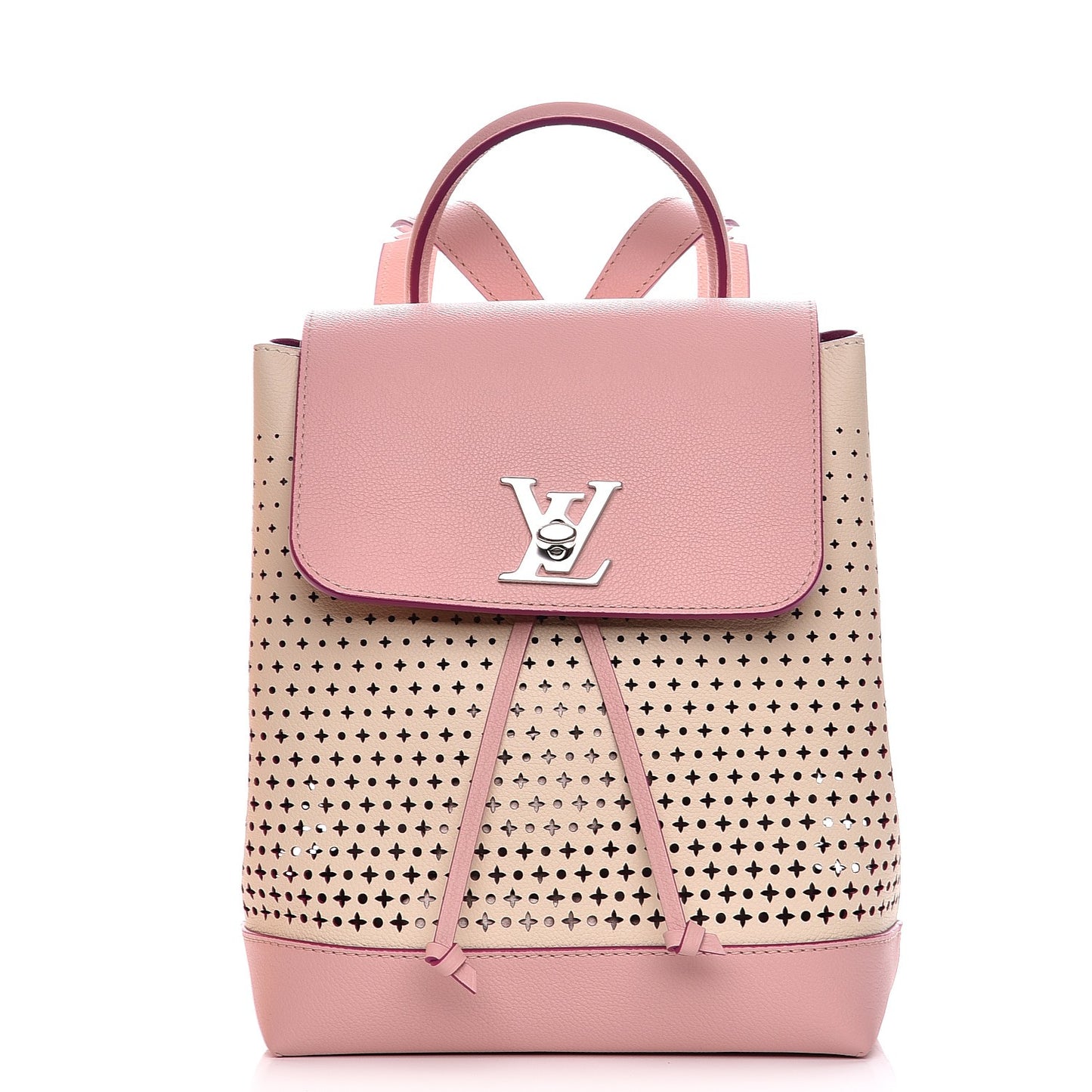 Perforated Calfskin Lockme Backpack Rose Poudre Creme