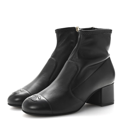 Chanel Stretch Lambskin Cap Toe CC Short Boots 37.5 Black 4 of 10