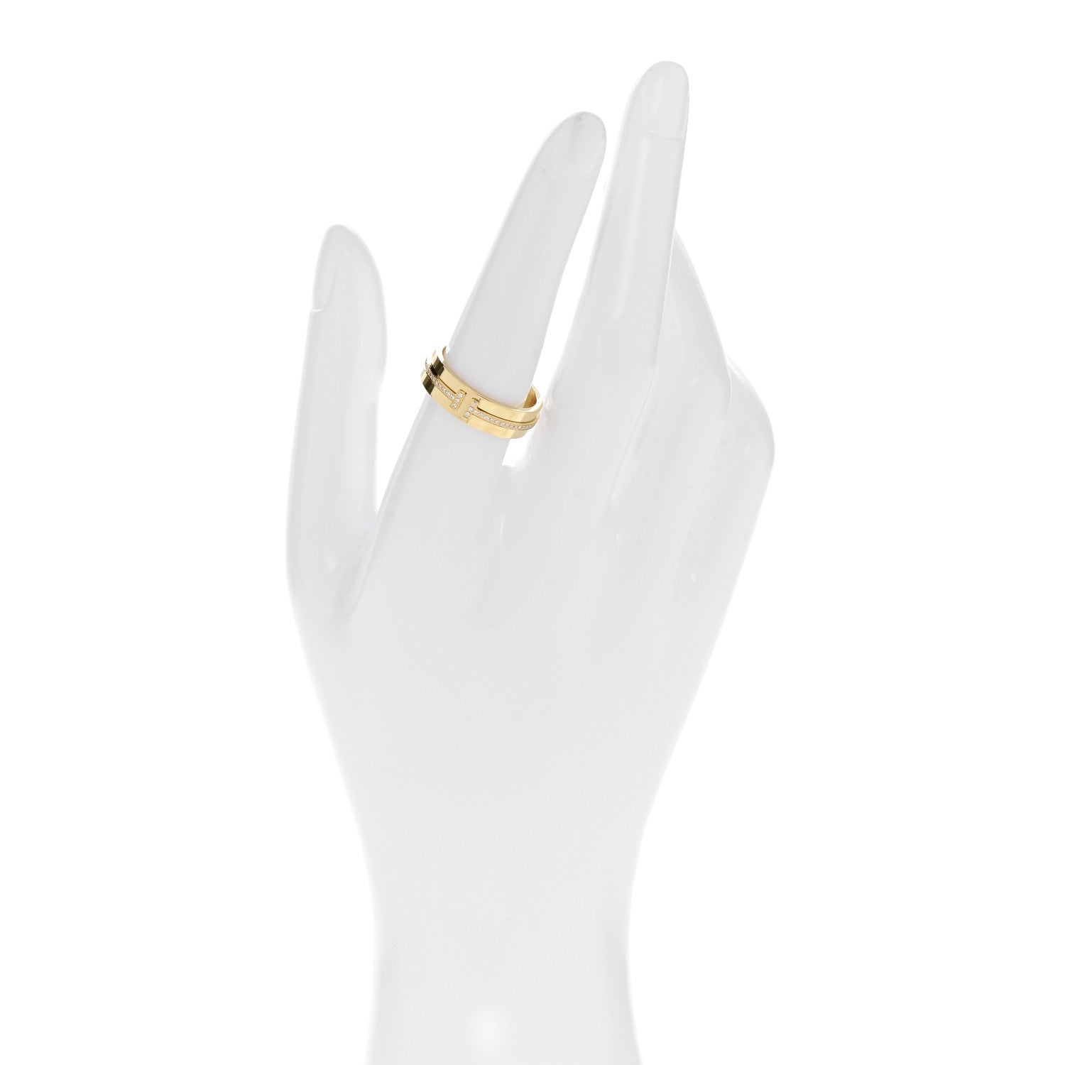 Tiffany 18K Yellow Gold Diamond Wide T Two Ring 54 7 2 of 6