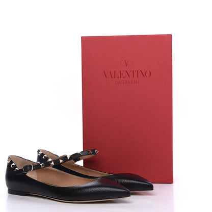 Valentino Garavani Pebbled Calfskin Rockstud Ankle Strap Ballerina Flats 39.5 Black 9 of 9