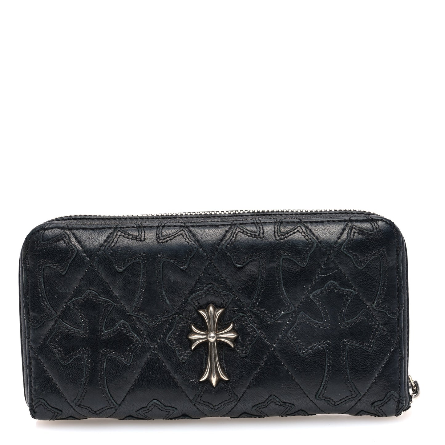 Lambskin Cemetery Cross Zip Wallet Black