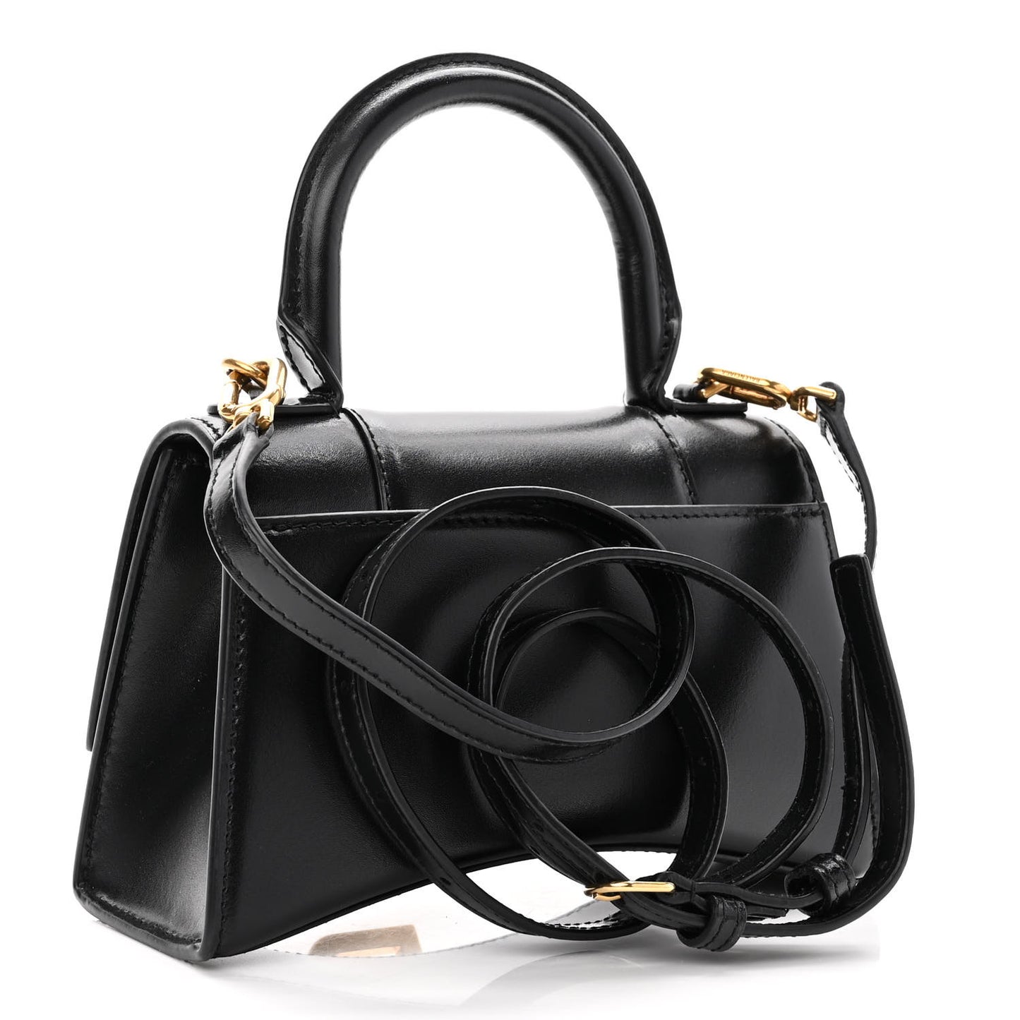 Shiny Box Calfskin Hourglass Top Handle Bag XS Black