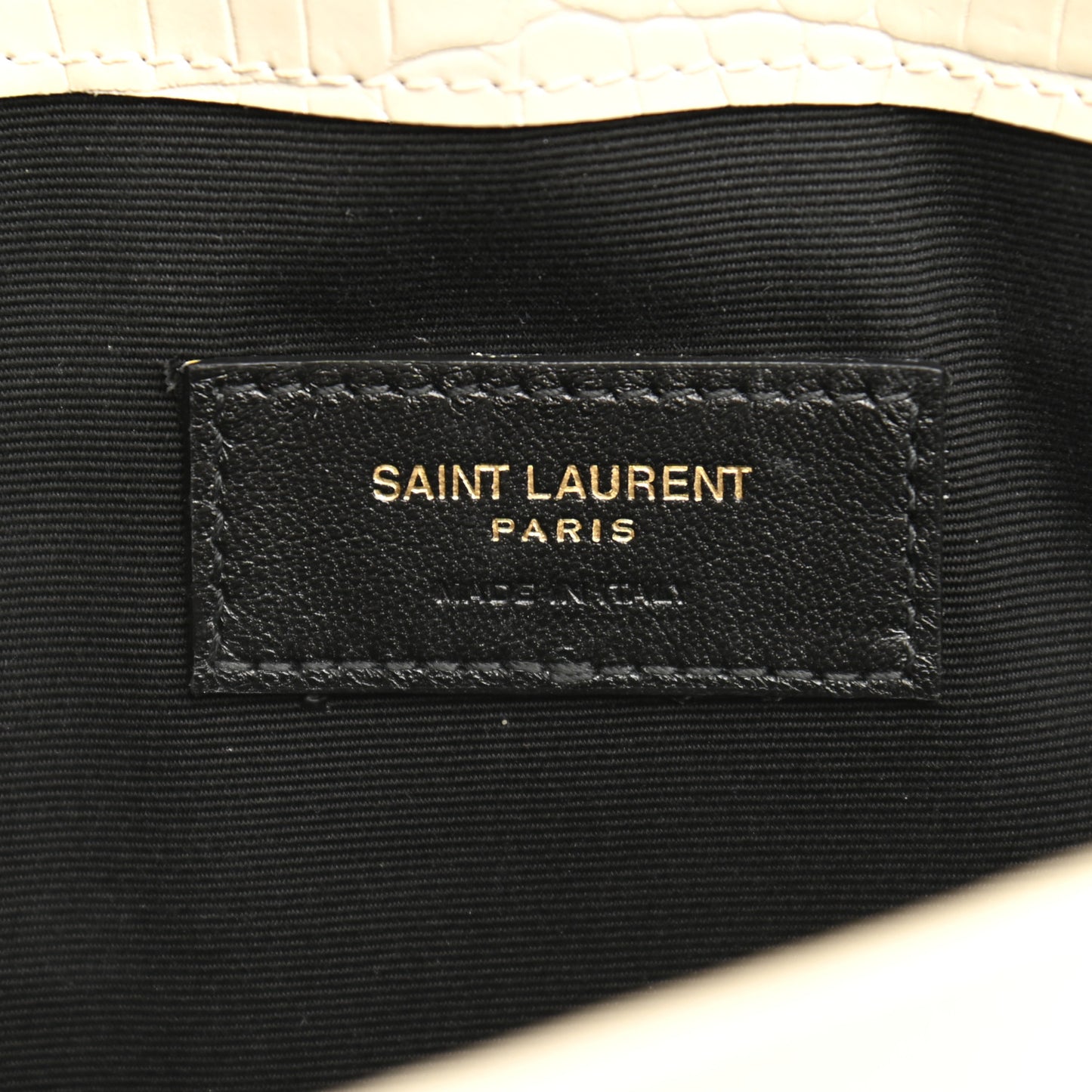 Calfskin Crocodile Embossed Uptown Monogram Pouch Crema Soft