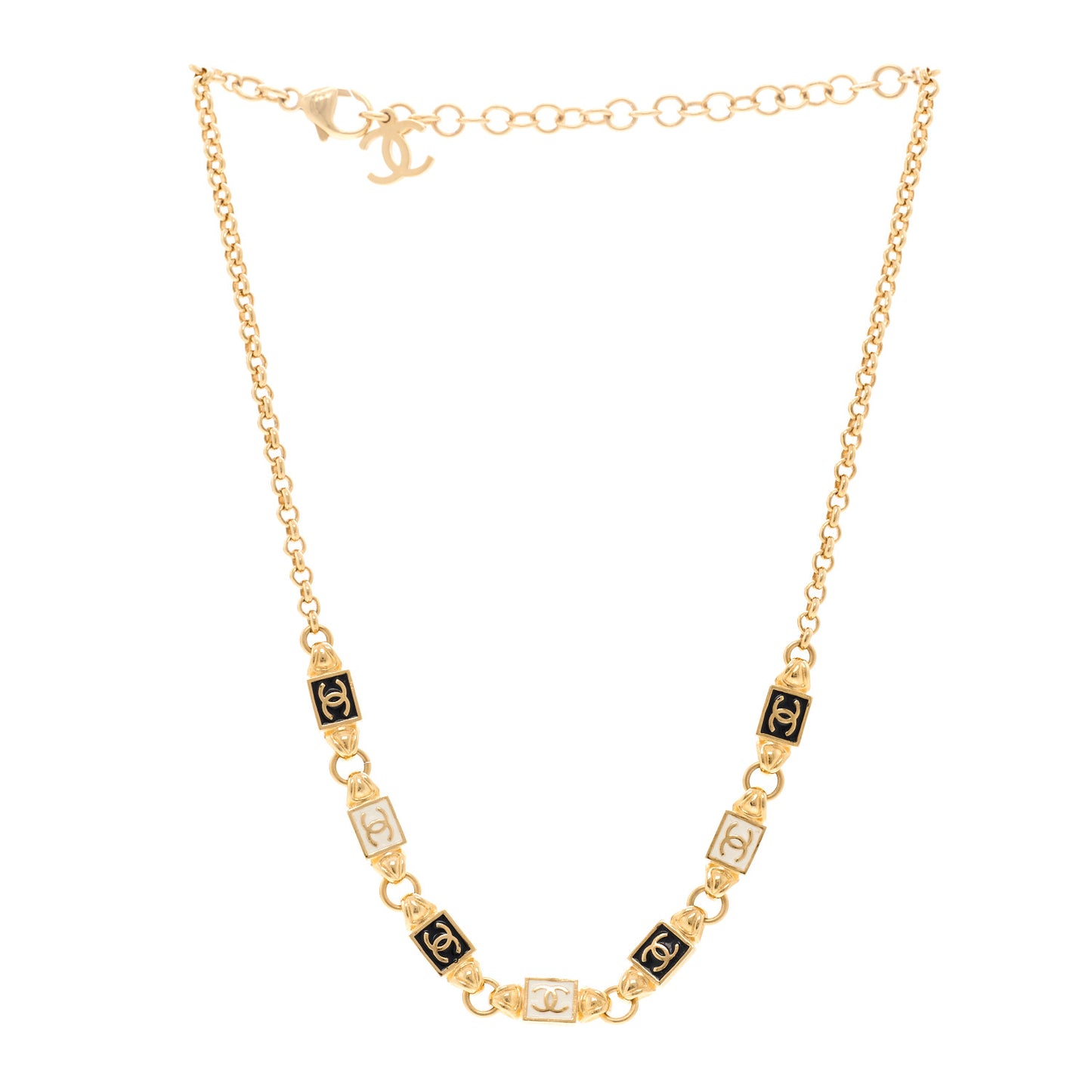 Metal Enamel CC Squares Choker Gold White Black