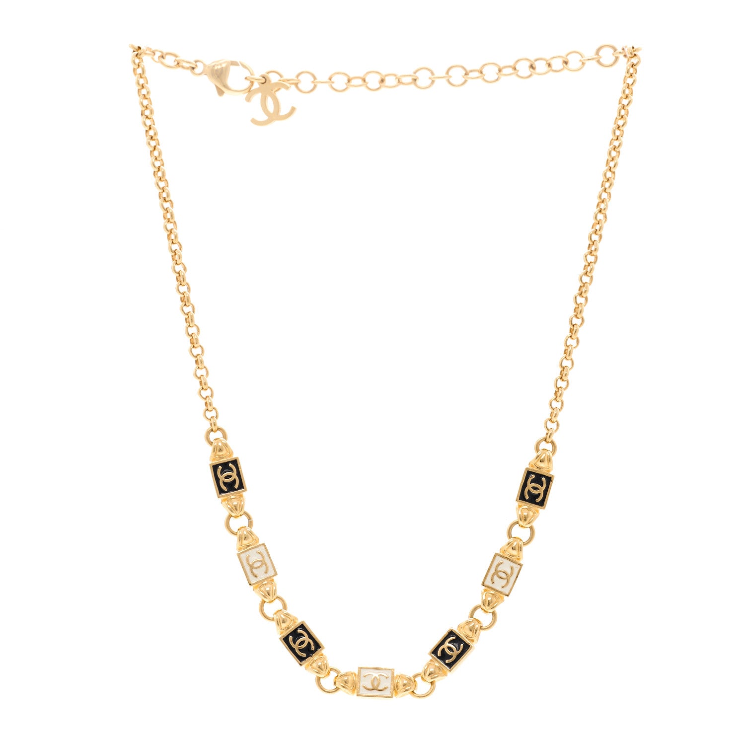 Chanel Metal Enamel CC Squares Choker Gold White Black 3 of 5