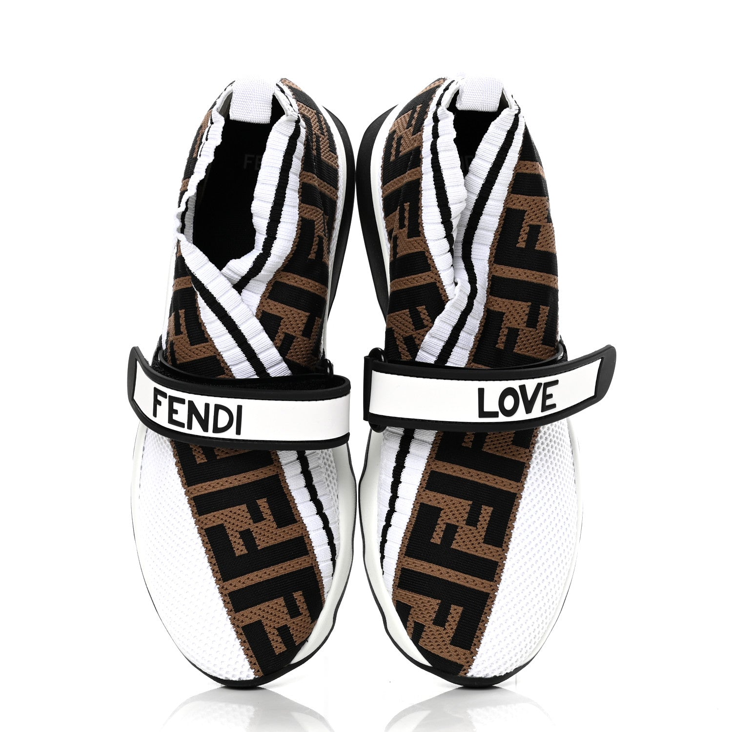 Fendi Stretch Yarn FF Stiff Band Rockoko Sneakers 36.5 White Black Tobacco 5 of 9