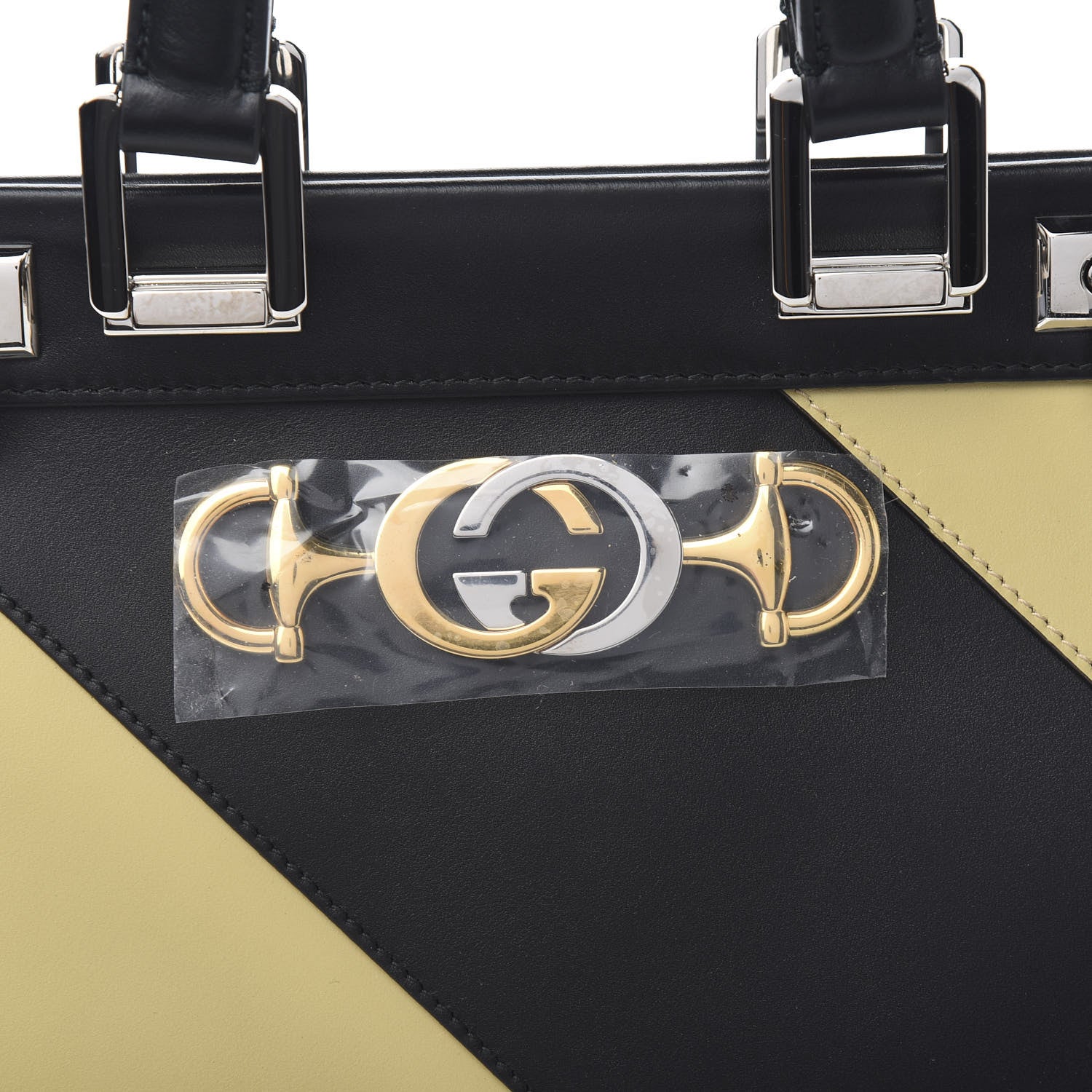 Gucci Smooth Calfskin Diagonal Striped Small Zumi Top Handle Bag Black Beige 8 of 8