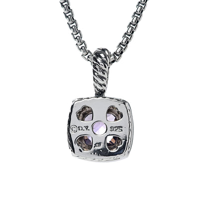 David Yurman Sterling Silver Diamond Amethyst 7mm Petite Albion Pendant Necklace 5 of 7