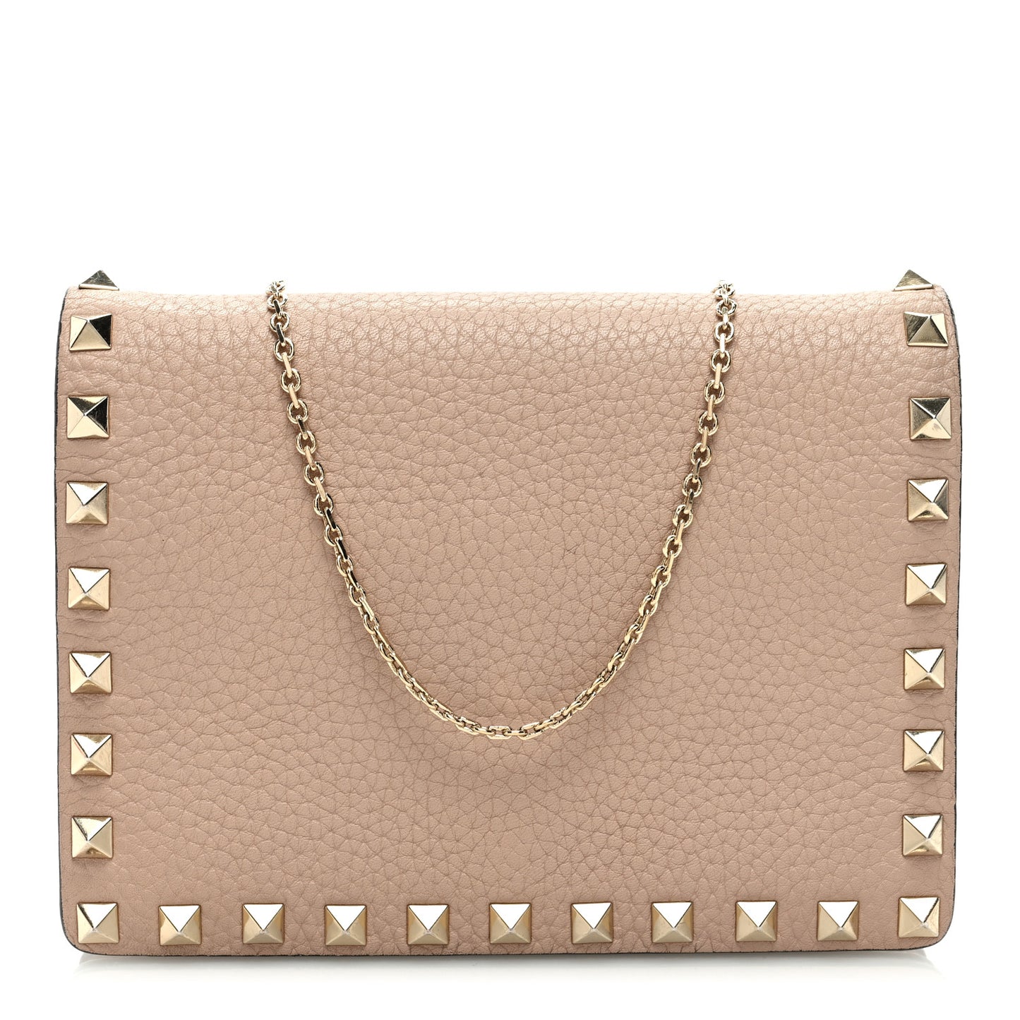 Pebbled Calfskin Rockstud Wallet On Chain Poudre