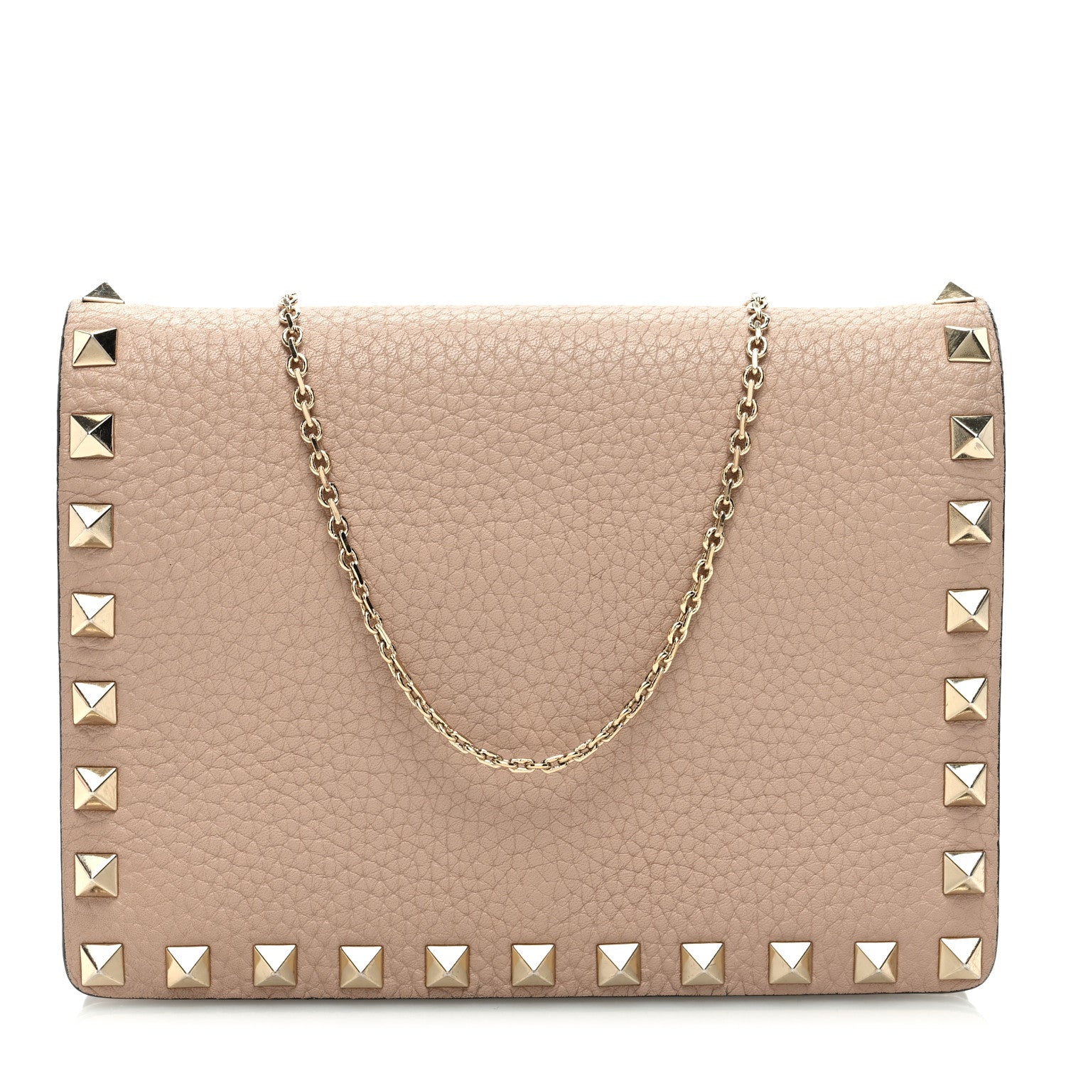 Valentino Garavani Pebbled Calfskin Rockstud Wallet On Chain Poudre 1 of 12
