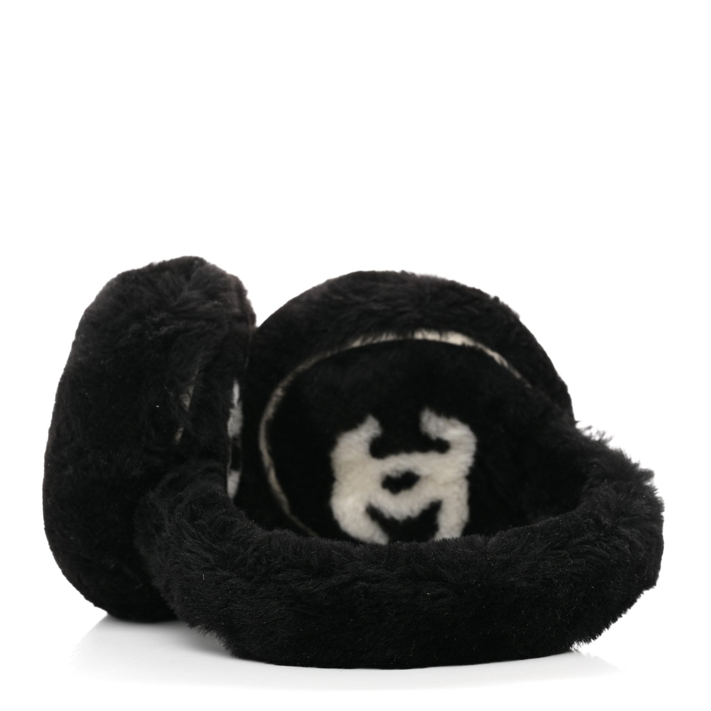 Shearling CC Ear Muffs Black White