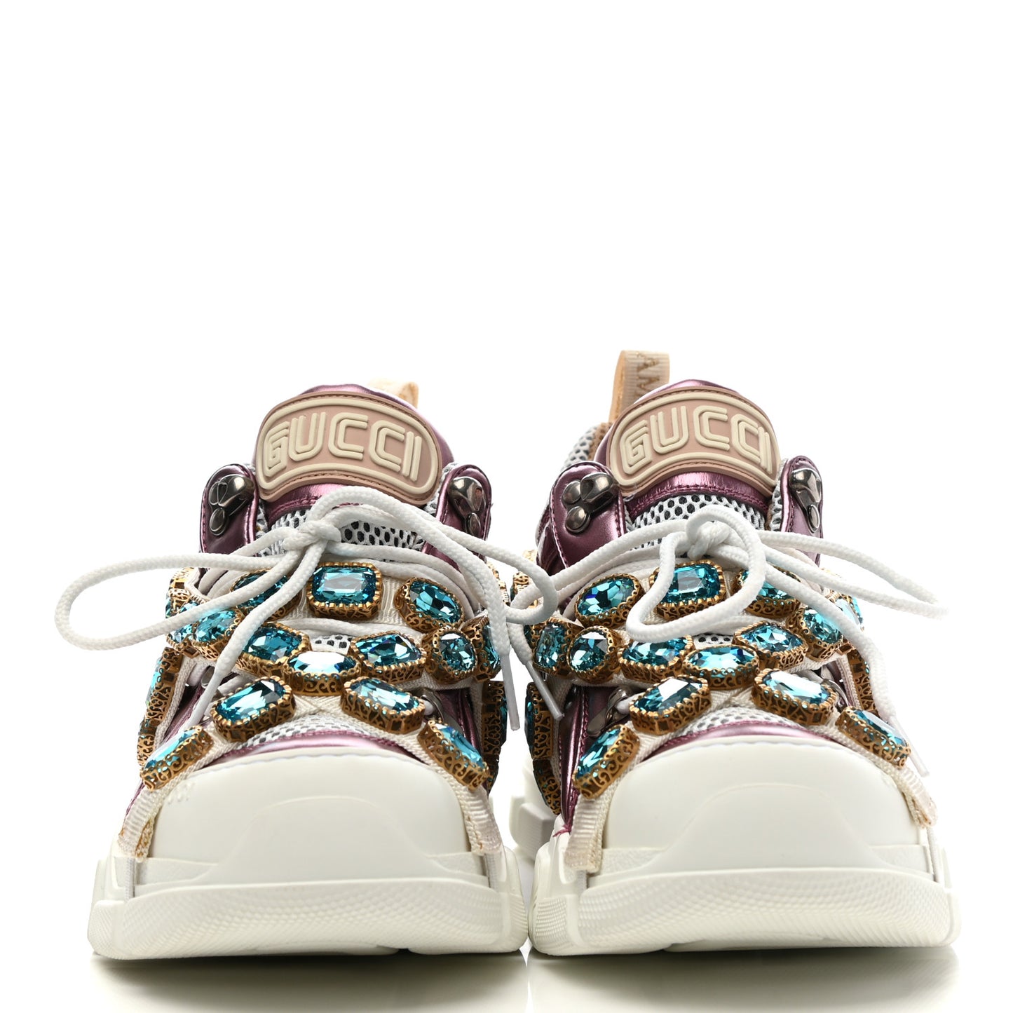 X SEGA Metallic Calfskin Mesh Removable Crystals Womens Flashtrek Sneakers 38.5 Rosa Great White Silver