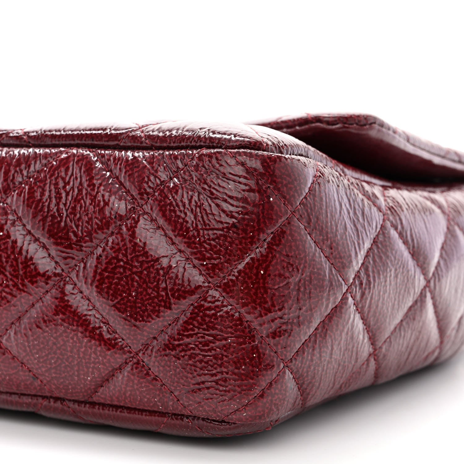 Chanel Crinkled Patent Quilted Jumbo Single Flap Burgundy 11 of 13