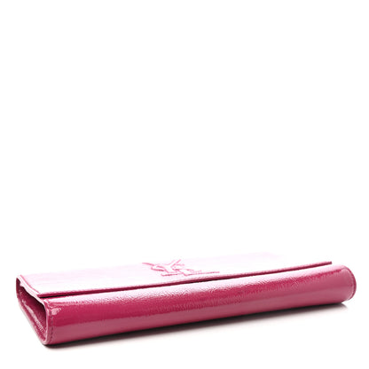 Saint Laurent Textured Patent Monogram Large Belle De Jour Clutch Fuchsia 3 of 4