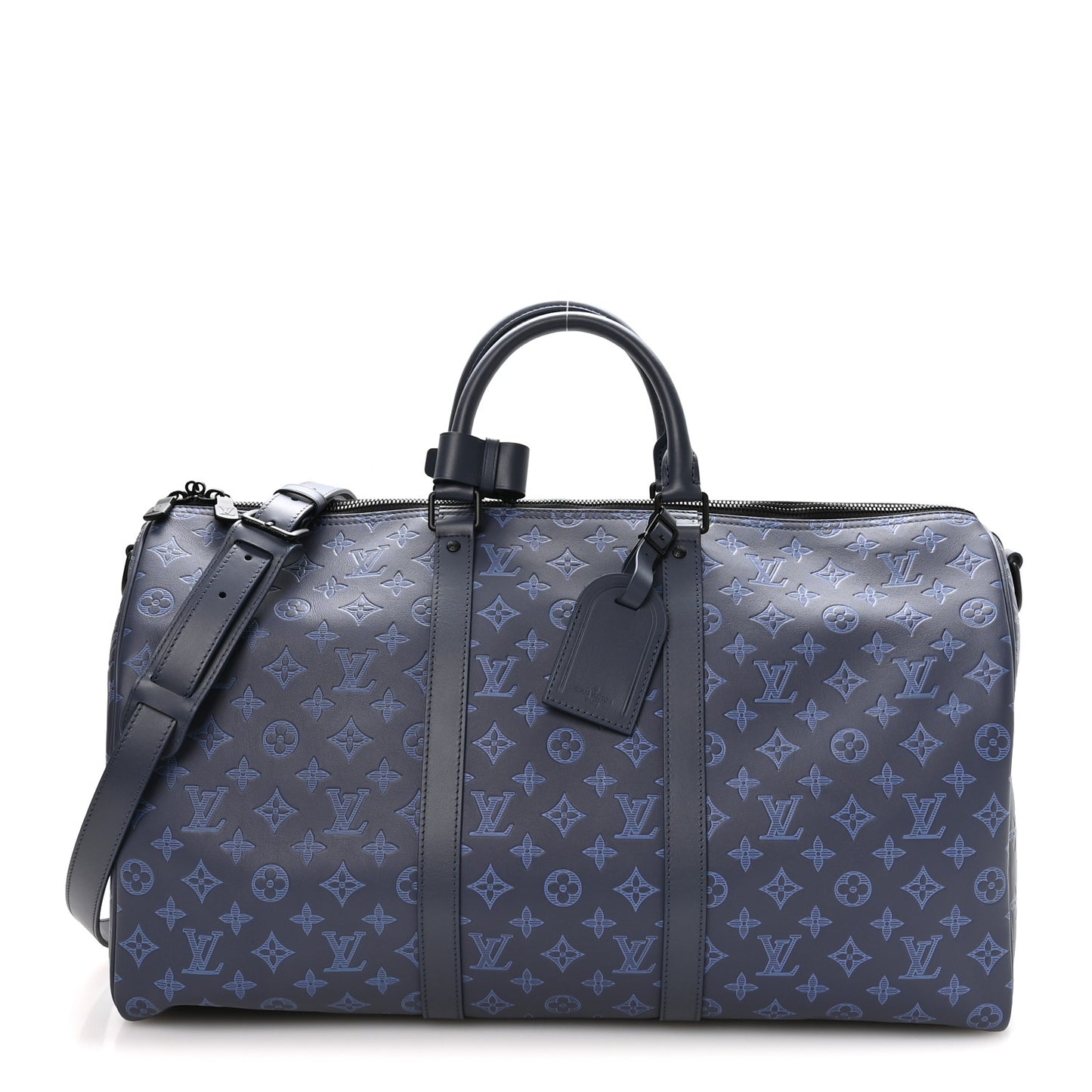Calfskin Monogram Shadow Keepall Bandouliere 50 Navy