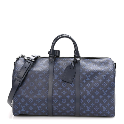 Louis Vuitton Calfskin Monogram Shadow Keepall Bandouliere 50 Navy 1 of 8