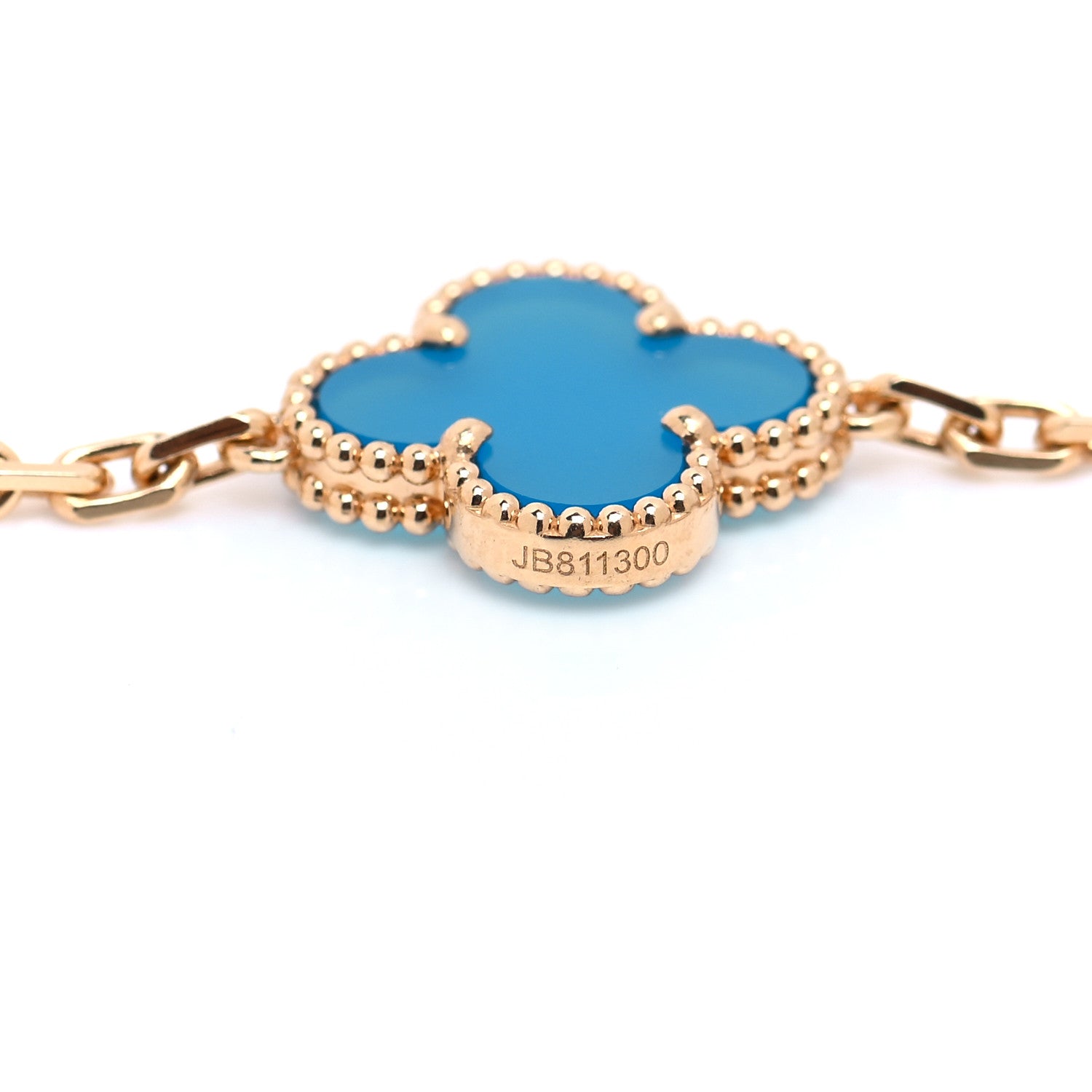 Van Cleef & Arpels 18K Yellow Gold Blue Agate 20 Motifs Vintage Alhambra Necklace 4 of 6