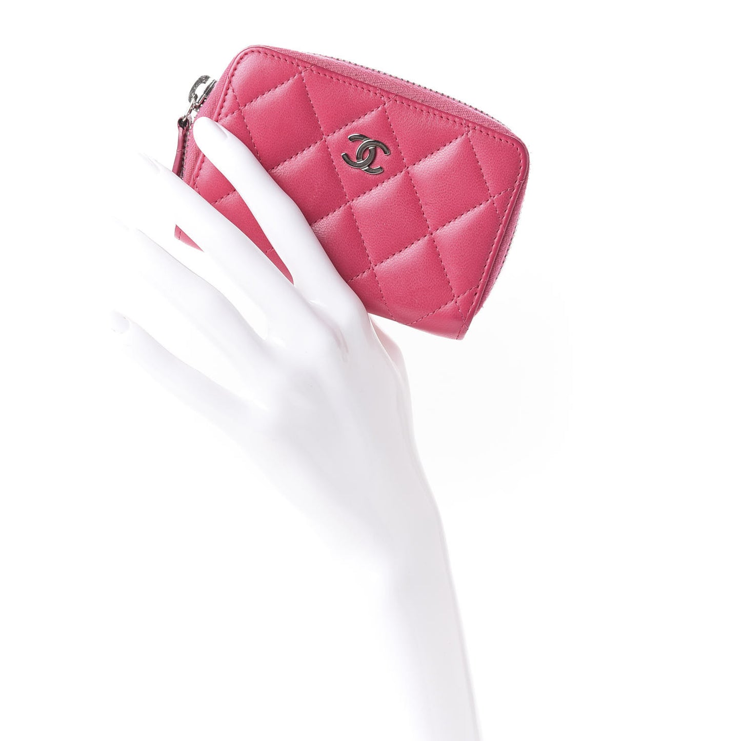 Lambskin Quilted Zip Around Coin Purse Pink