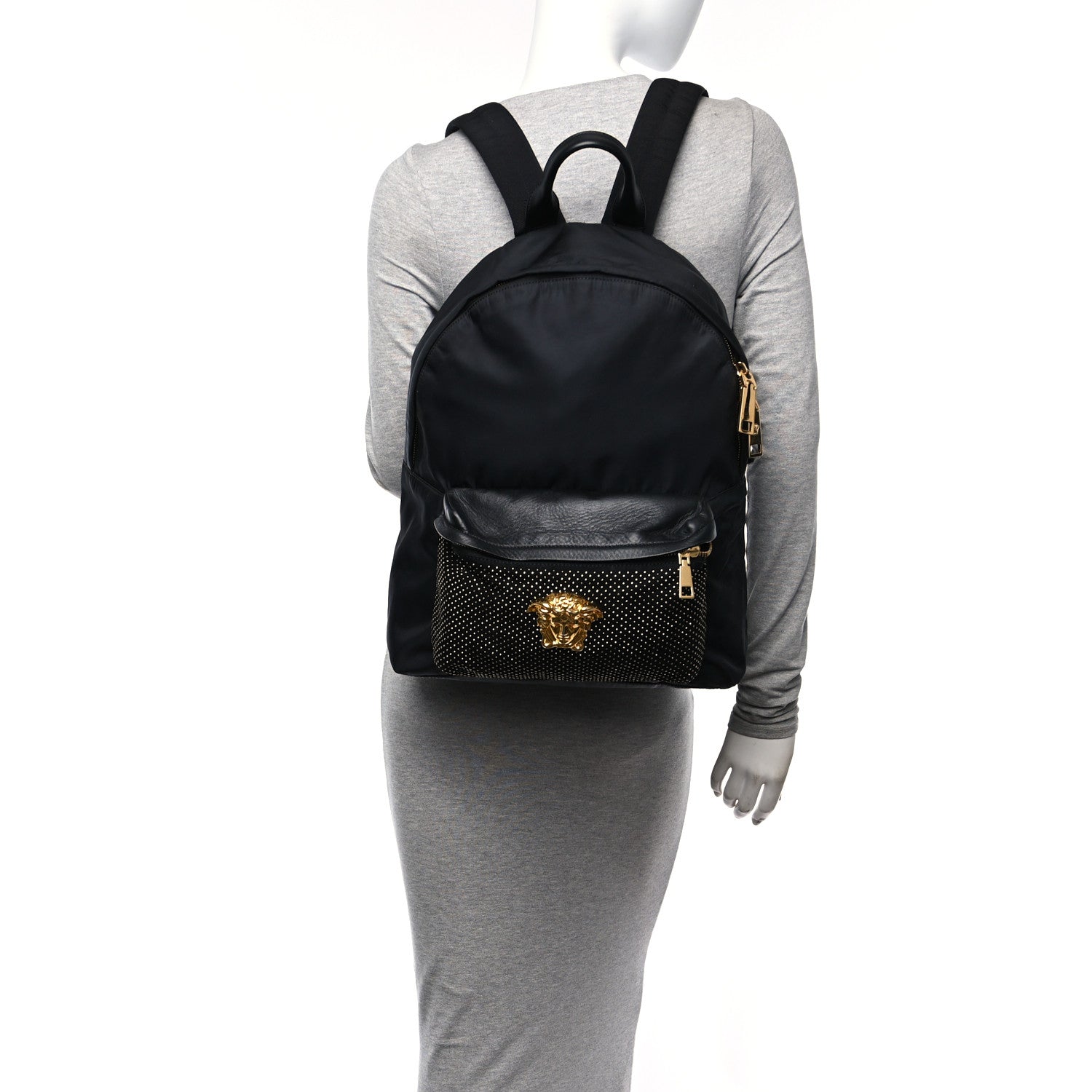 Versace Nylon Goatskin Studded Palazzo Medusa Backpack Black 2 of 21