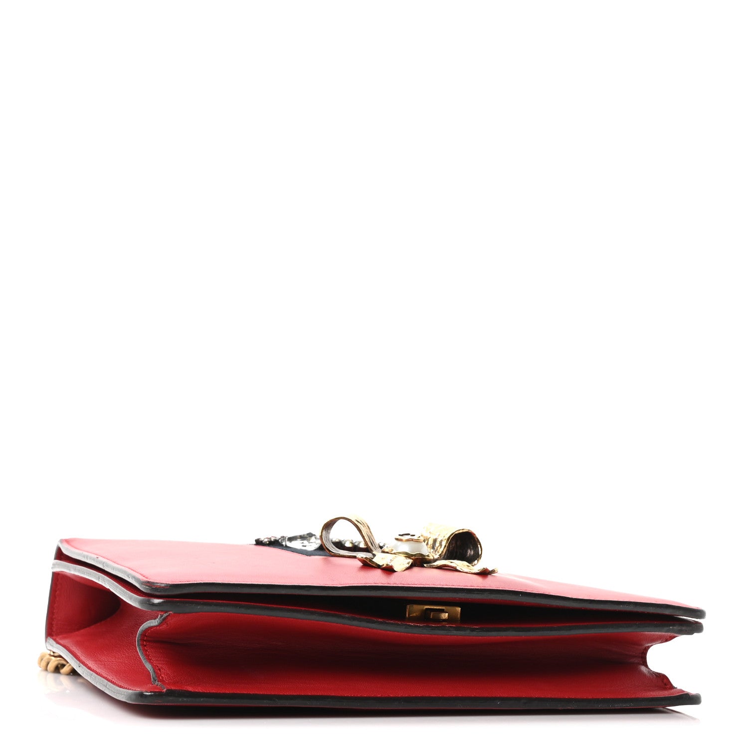 Gucci Calfskin Web Medium Peony Chain Shoulder Bag Red 4 of 10