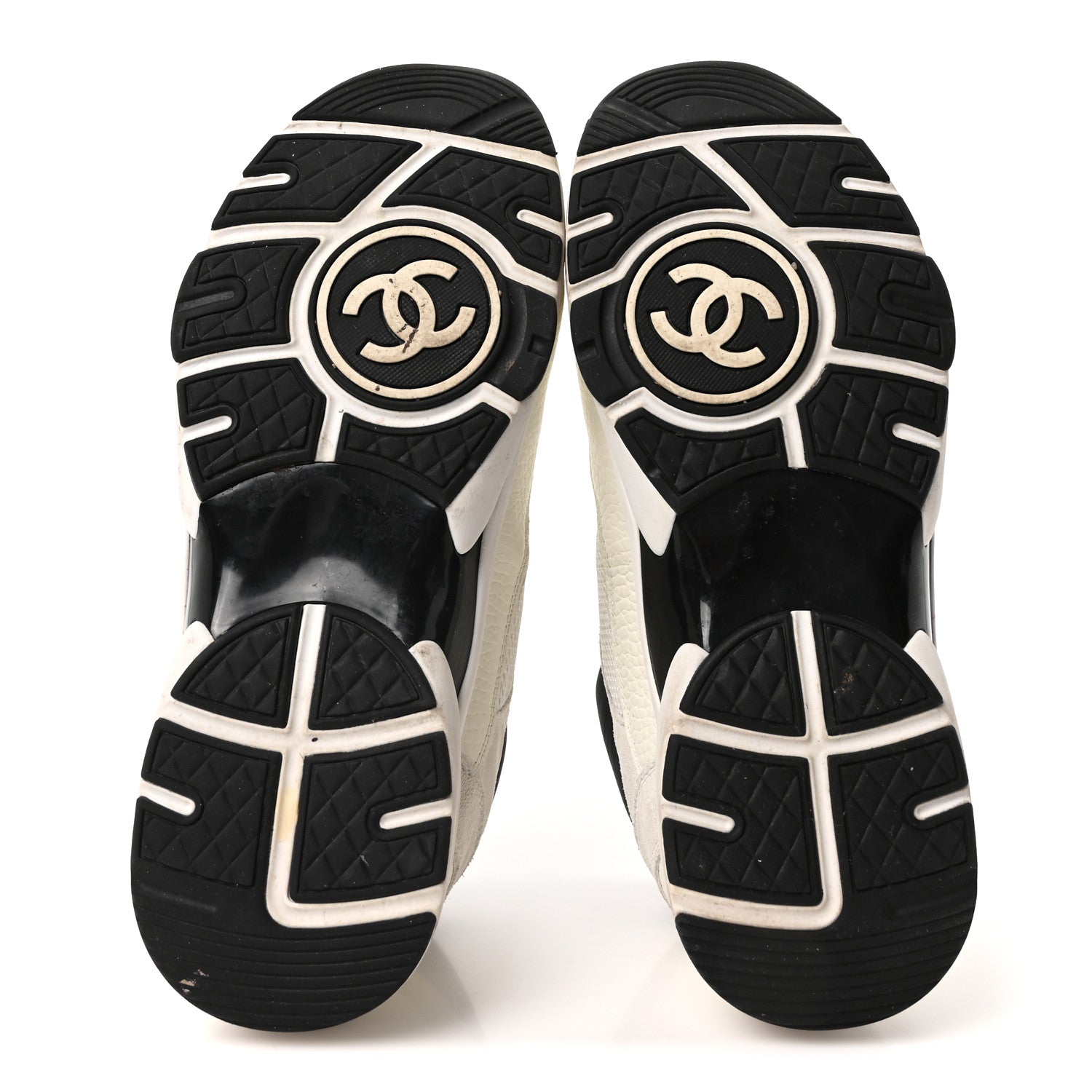 Chanel Mesh Suede Grained Calfskin Womens CC Sneakers 39 White Black 6 of 10