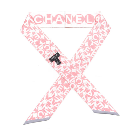 Chanel Silk CC Slim Bandeau Scarf Pink Grey 1 of 2