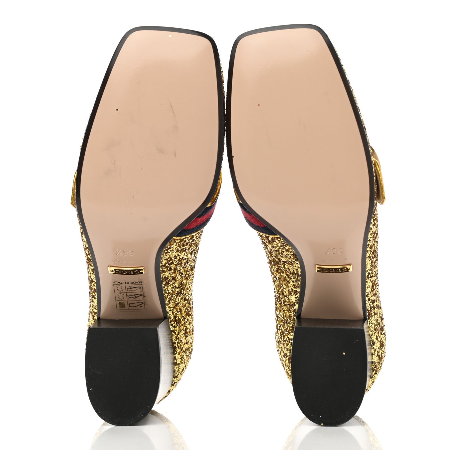 Glitter Nappa Web Peyton 75mm Loafer Pumps 36.5 Oro Vecchio