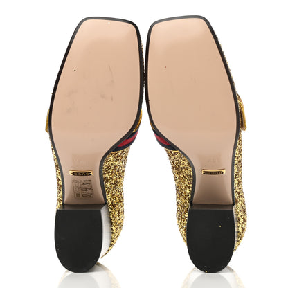 Gucci Glitter Nappa Web Peyton 75mm Loafer Pumps 36.5 Oro Vecchio 5 of 9