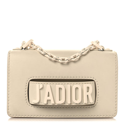 Ultra Matte Calfskin Mini J'Adior Chain Flap Bag White