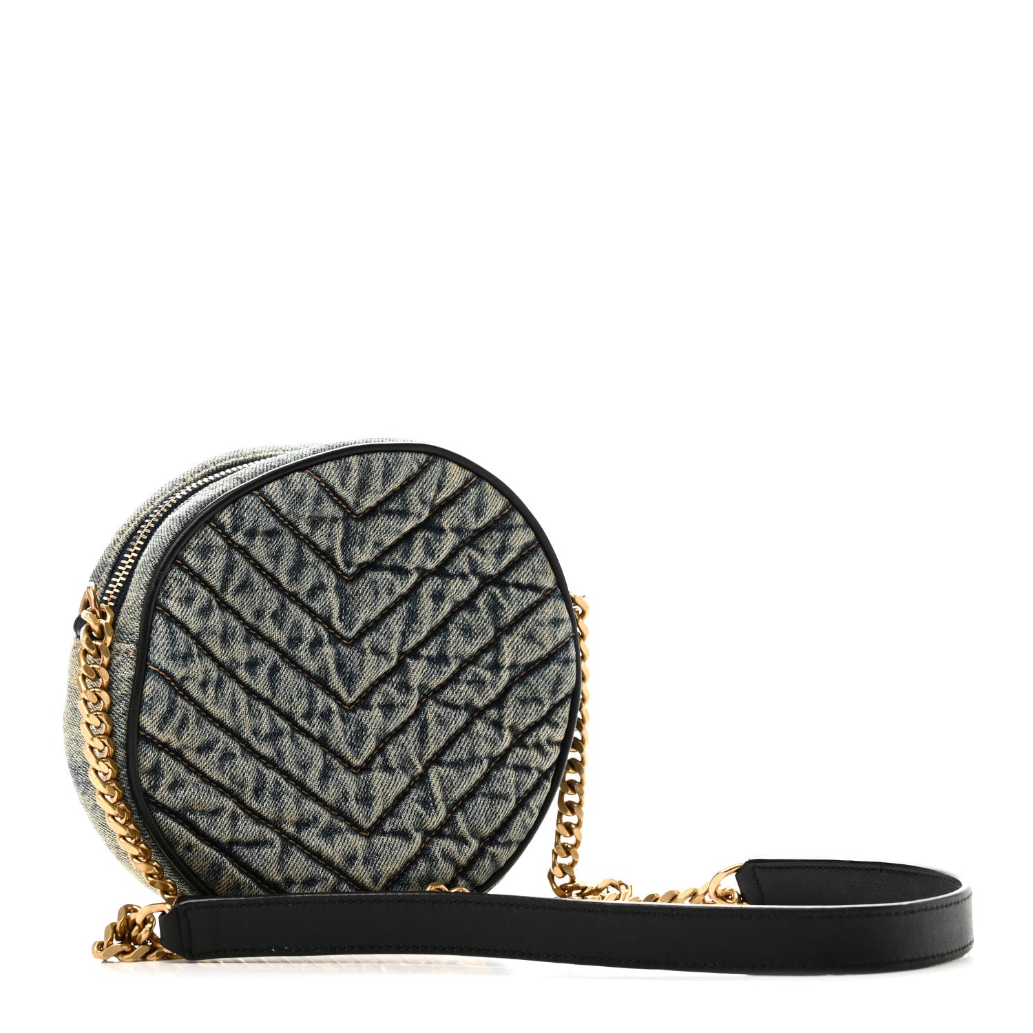 Saint Laurent Denim Quilted Monogram Round Crossbody Bag Rodeo Blue 3 of 10