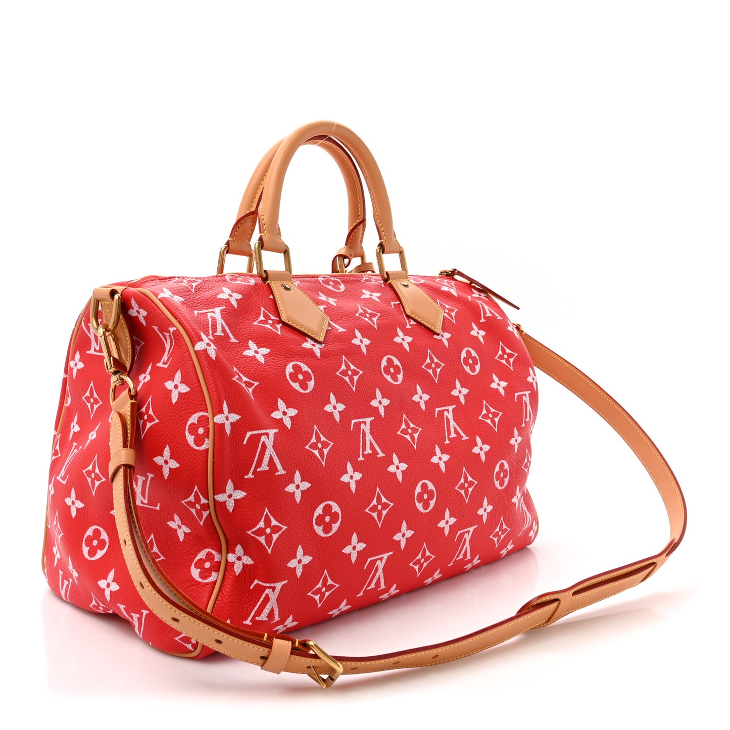 LOUIS VUITTON Calfskin Monogram Speedy P9 Bandouliere 40 Red