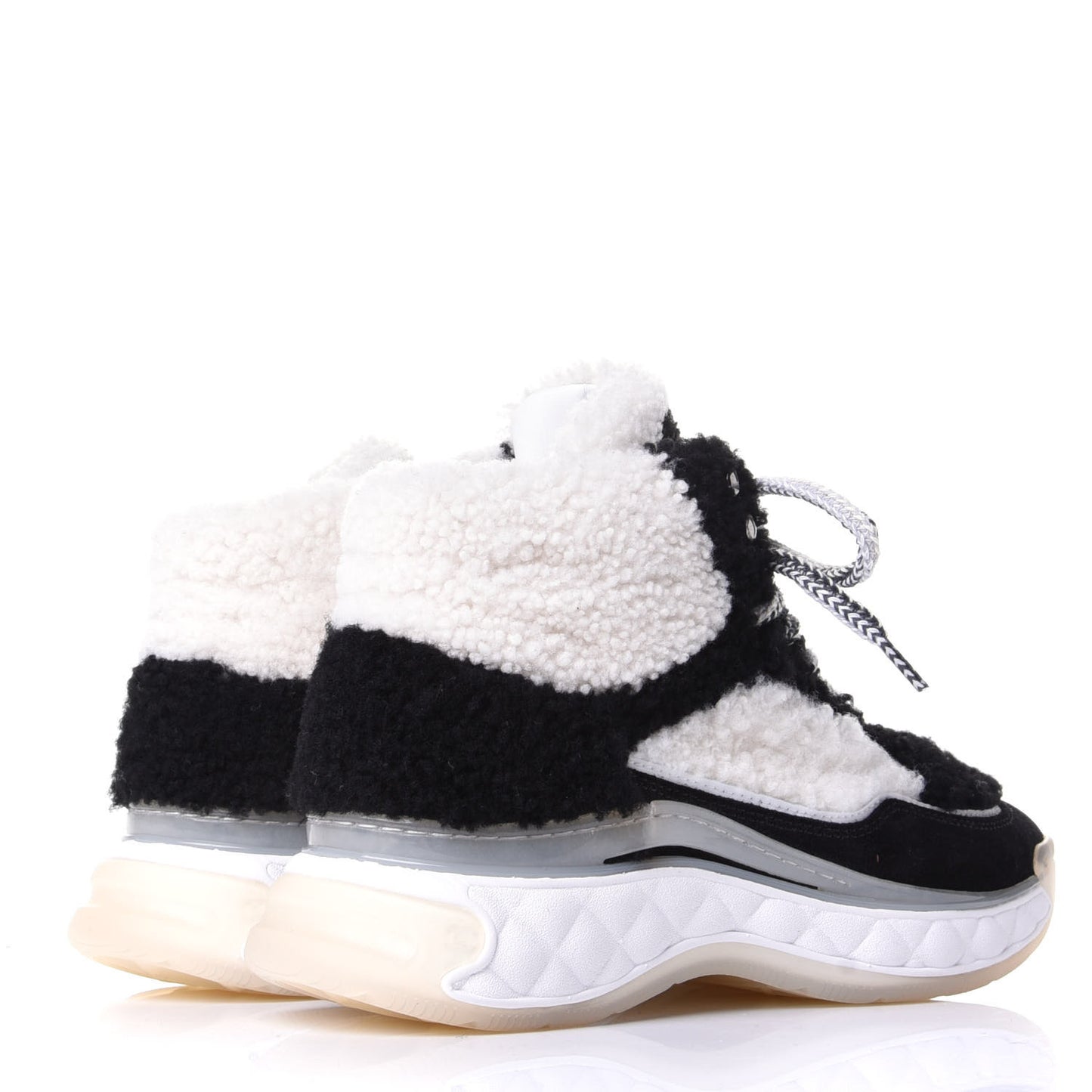 Shearling Suede CC High Top Sneakers 36 Black White