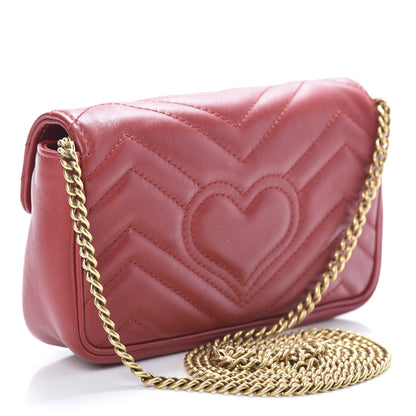Gucci Calfskin Matelasse Super Mini GG Marmont Shoulder Bag Hibiscus Red 2 of 11