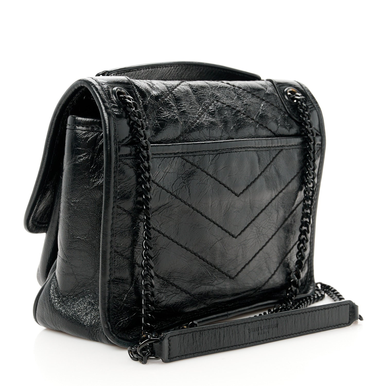 Saint Laurent Crinkled Calfskin Matelasse Monogram Baby Niki Chain Satchel Black 3 of 11