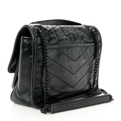 Saint Laurent Crinkled Calfskin Matelasse Monogram Baby Niki Chain Satchel Black 3 of 11