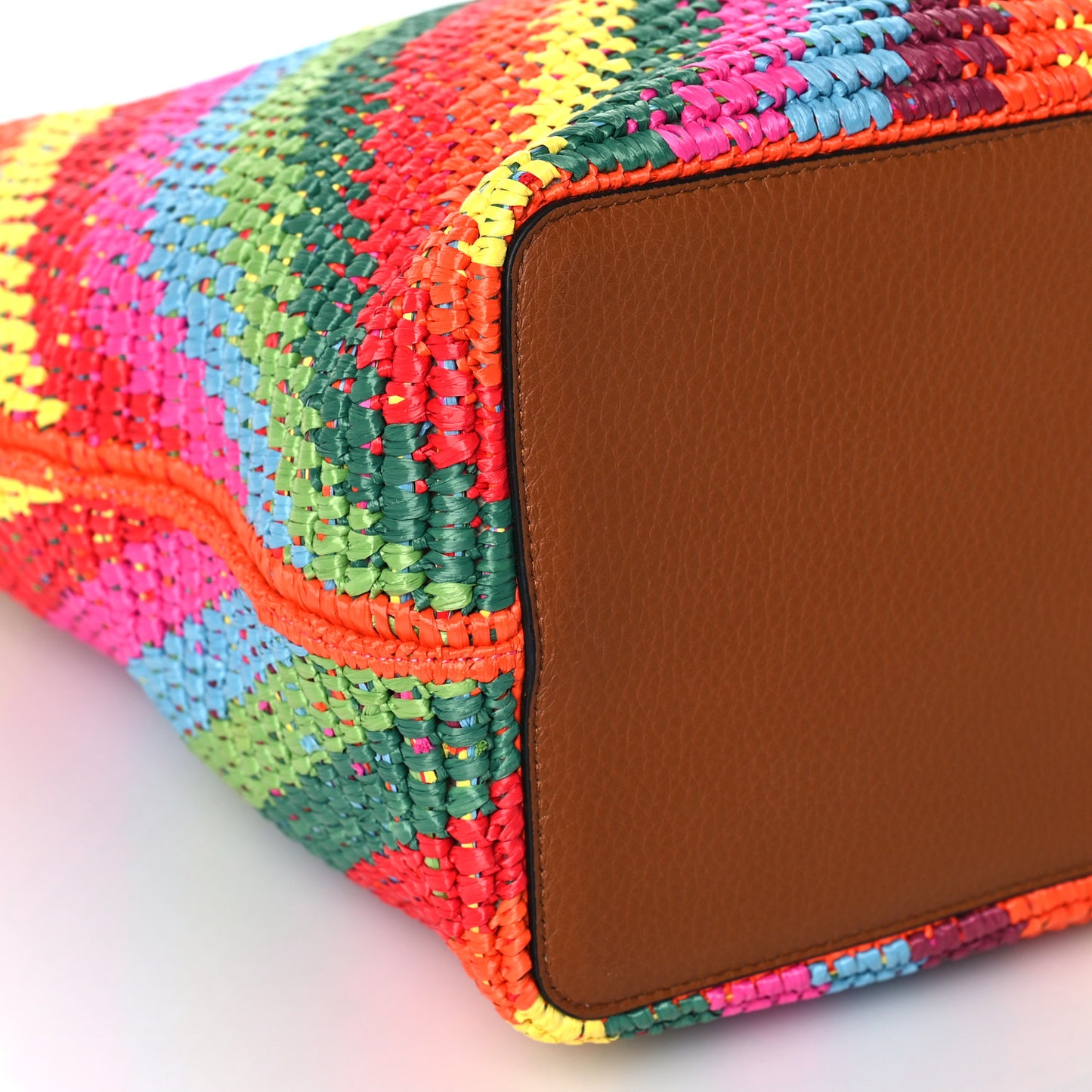 Raffia Calfskin Rockstud Summer Tote Multicolor