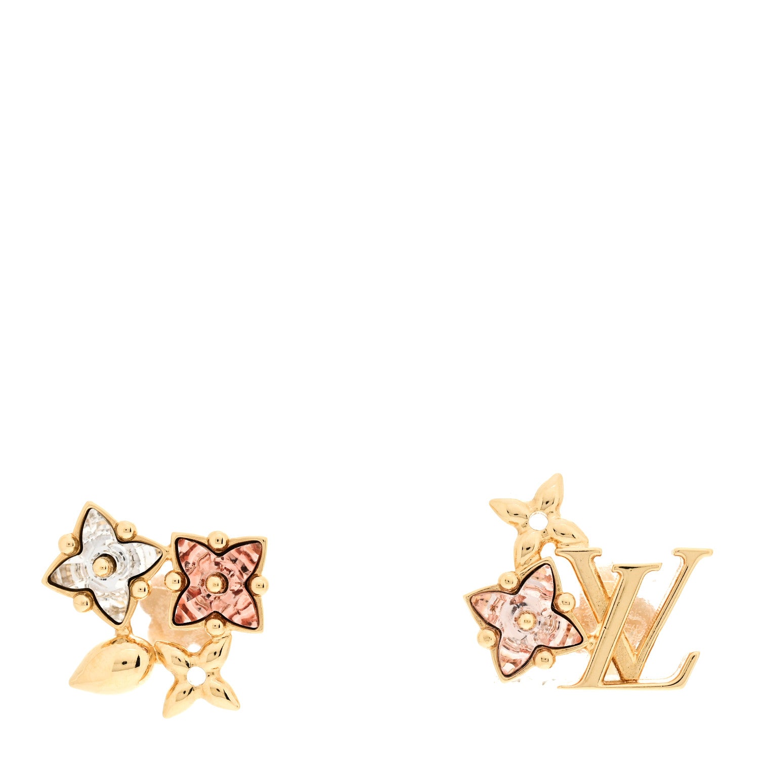 Louis Vuitton Metal Crystal Loulougram Monogram Flowers Earrings Gold 1 of 5
