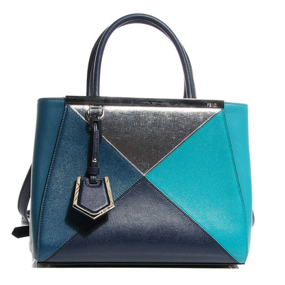 Fendi Vitello Elite Colorblock Petite 2Jours Tote Lavagna Oceano Argento 1 of 13