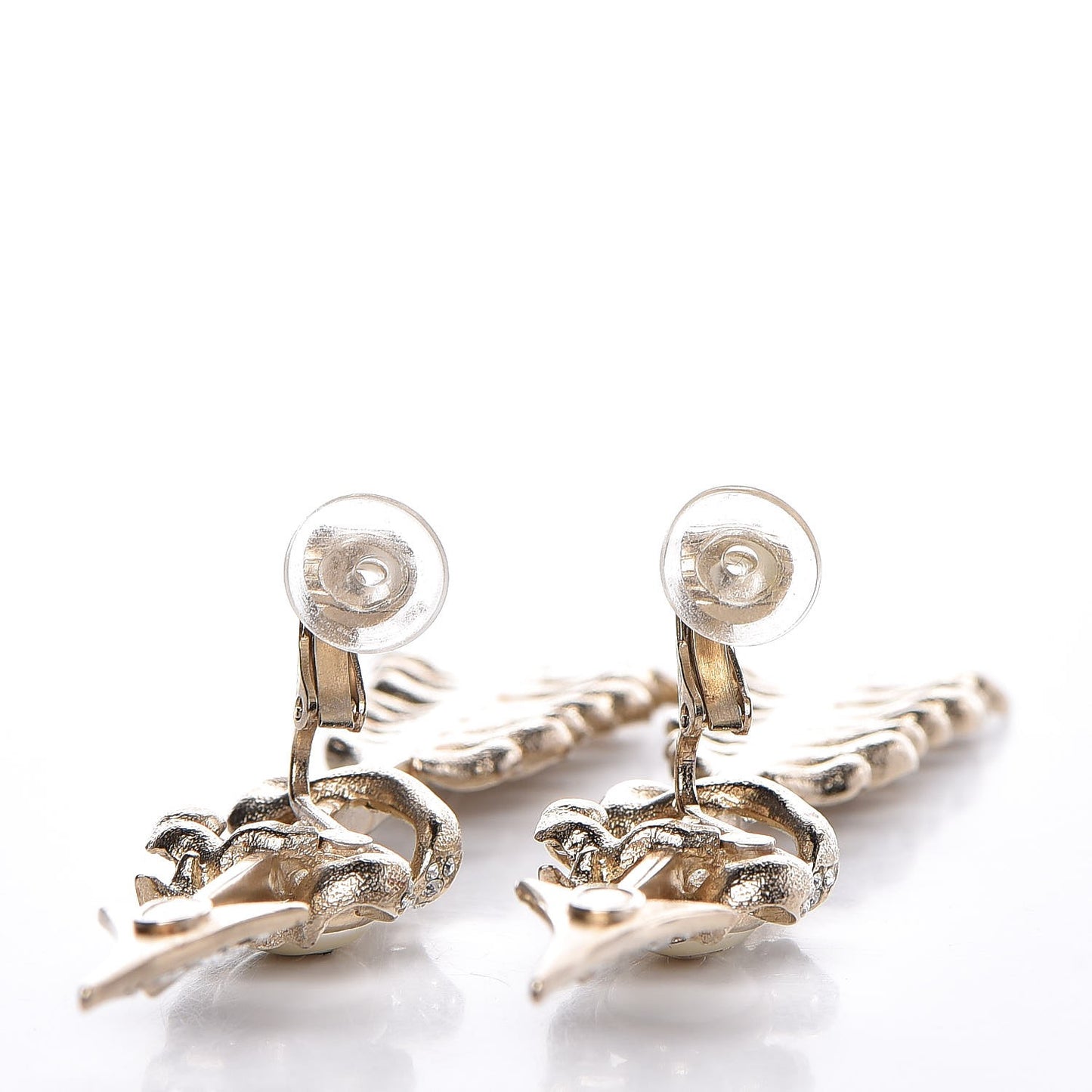 Crystal Pearl CC Arrow Clip On Earrings Gold