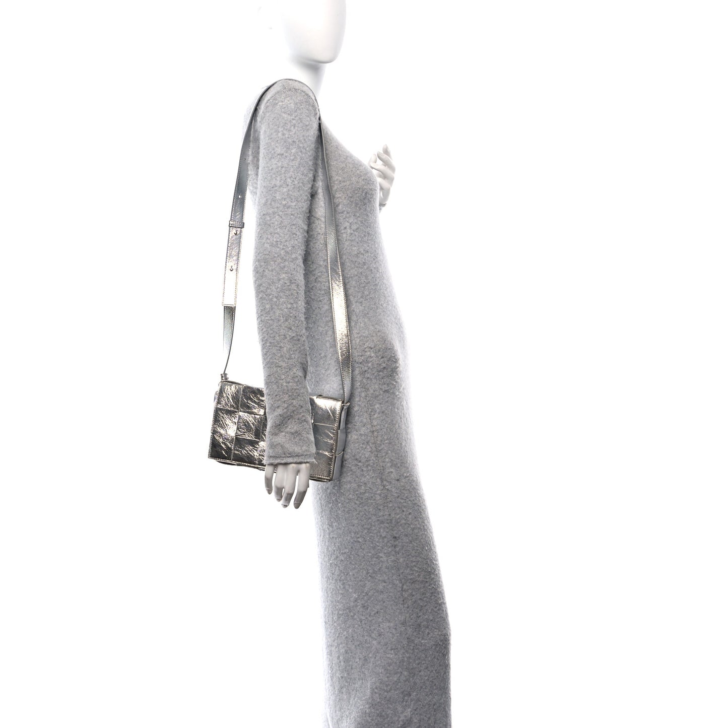 Metallic Lambskin Maxi Intrecciato Cassette Crossbody Bag Silver