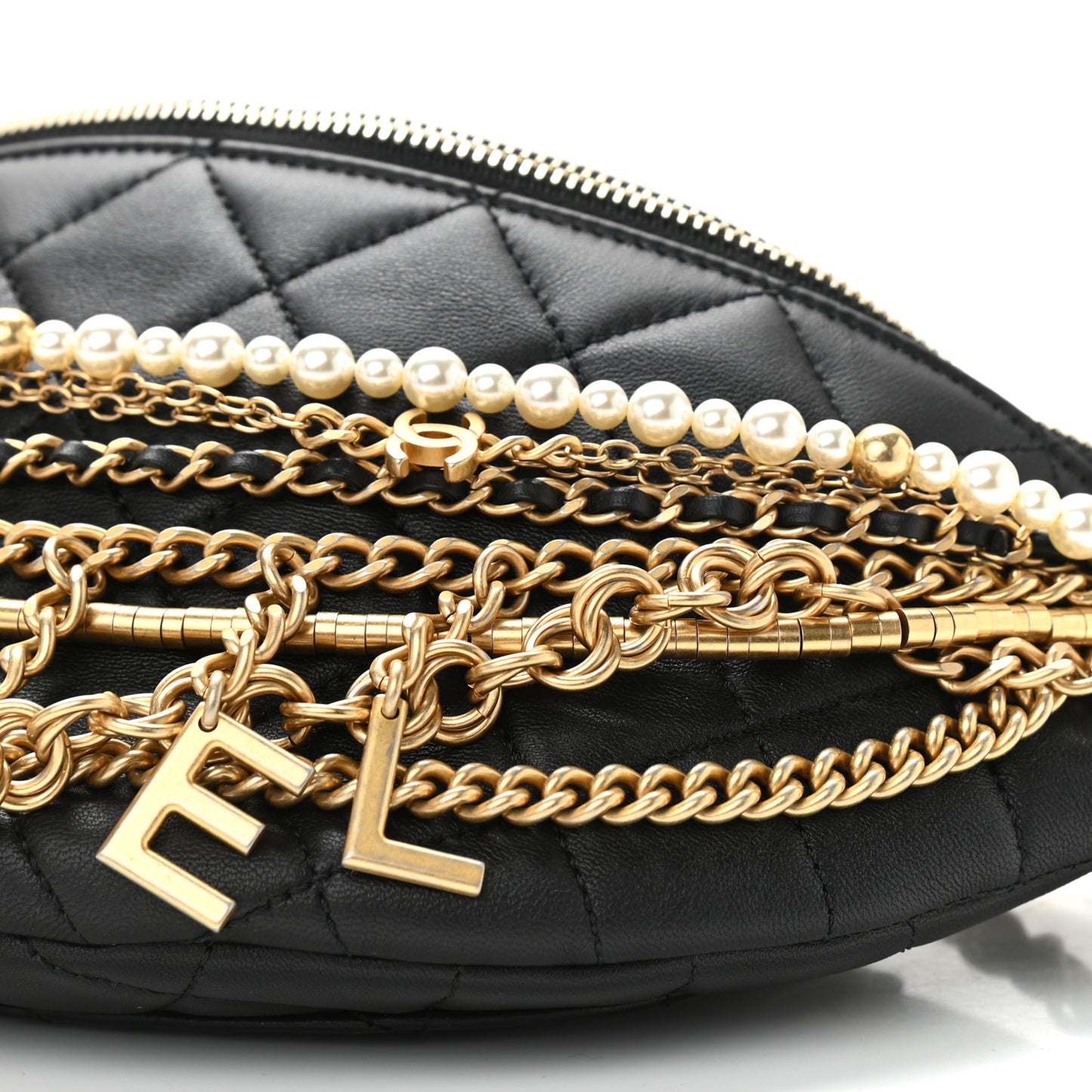 Lambskin Quilted All About Chains Waist Belt Bag Black