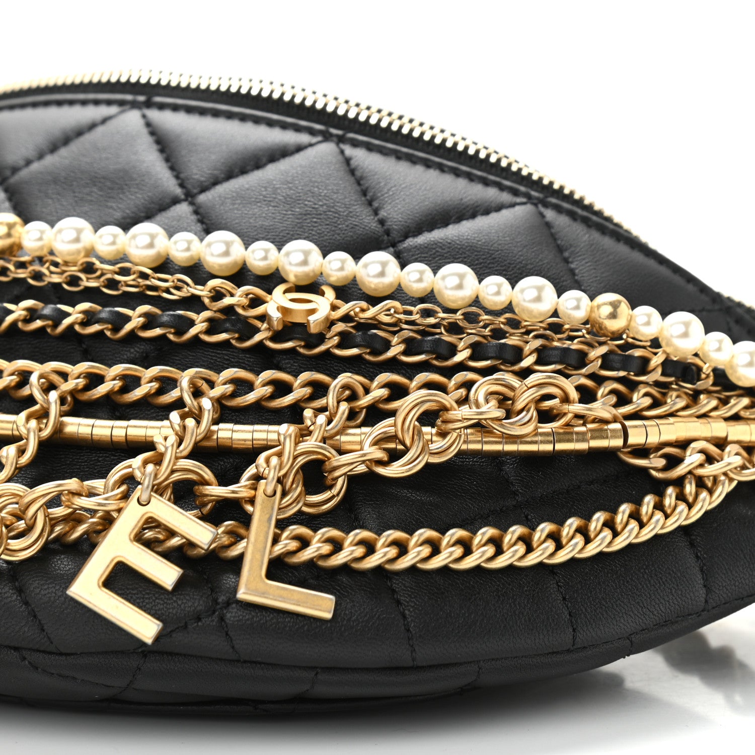 Chanel Lambskin Quilted All About Chains Waist Belt Bag Black 9 of 9