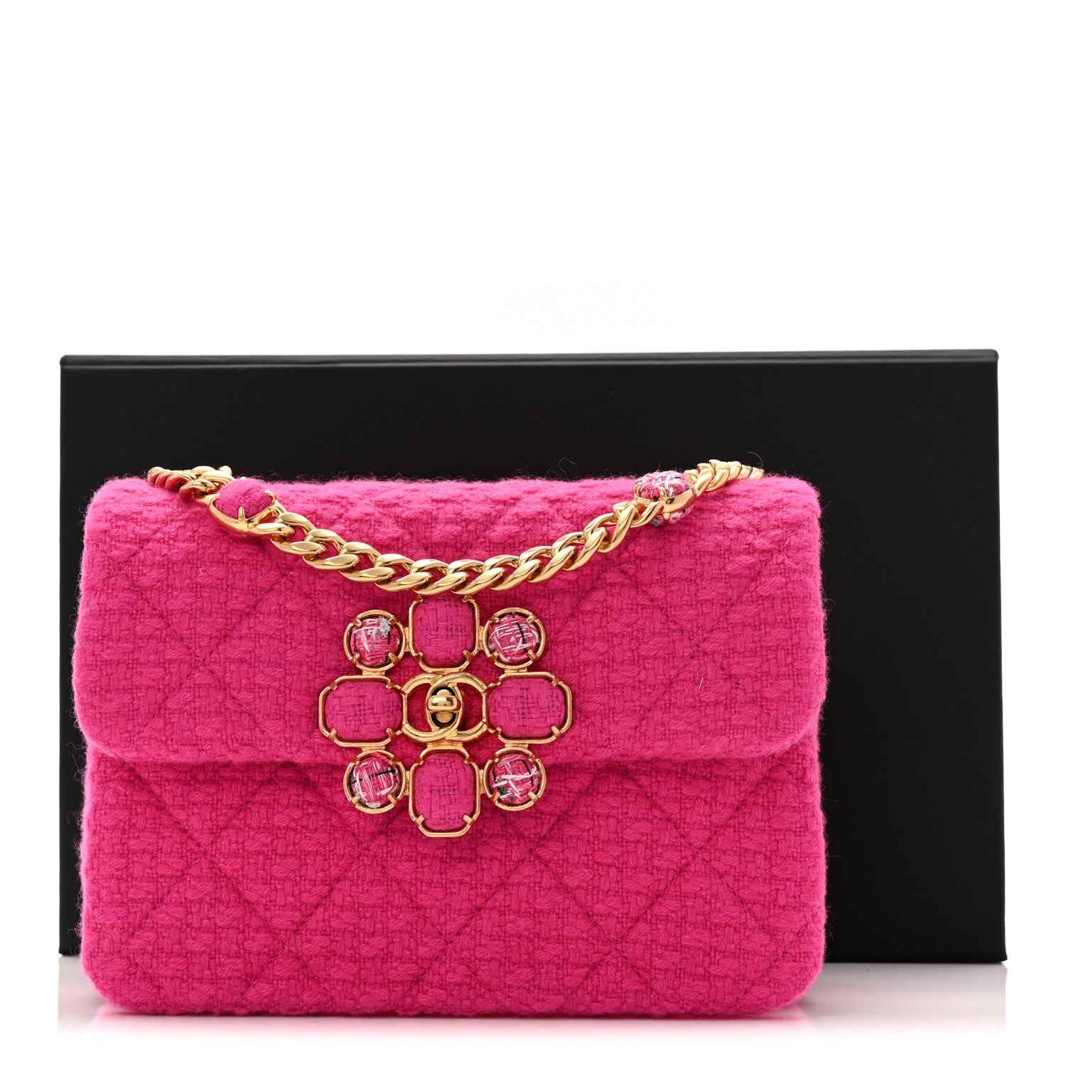 Chanel Cashmere Tweed Quilted Mini Bijoux Flap Fuchsia 11 of 11
