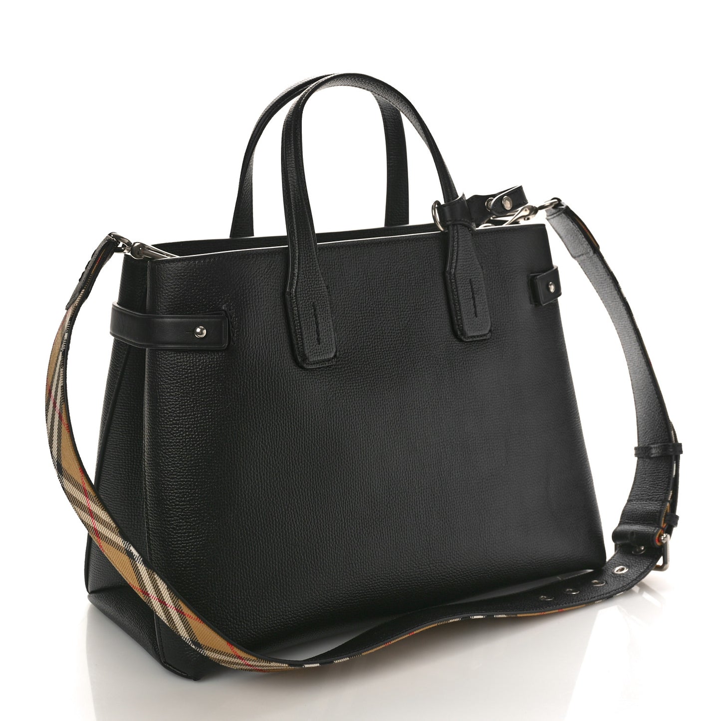 Grainy Calfskin House Check Medium Banner Tote Black