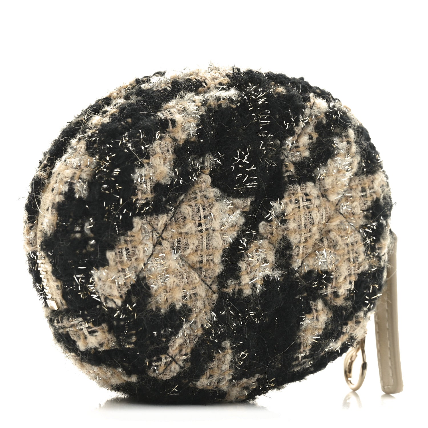 Chanel Tweed Shearling Quilted Coin Purse Beige Black 3 of 6